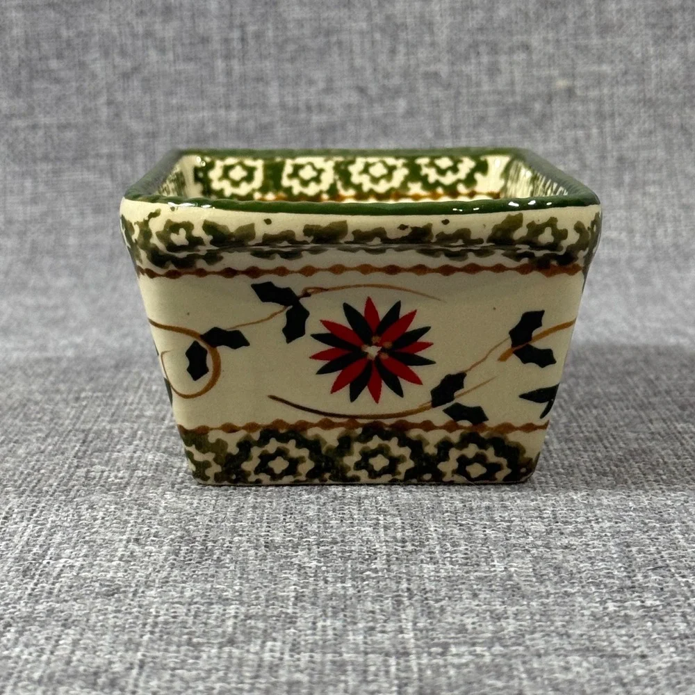 Temp-tations Holiday Mini Loaf Pan Small Green Red Floral Christmas 12oz Ceramic